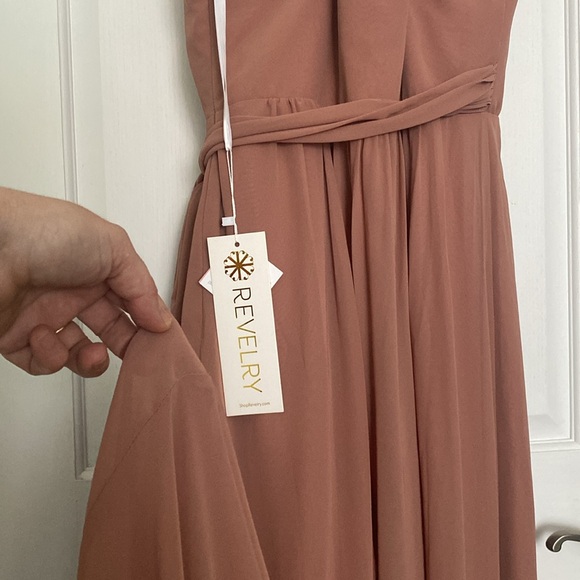 NWT Revelry Valerie Chiffon Faux Wrap Dress
size: 12
color: Desert Rose - 945 - Picture 12 of 16